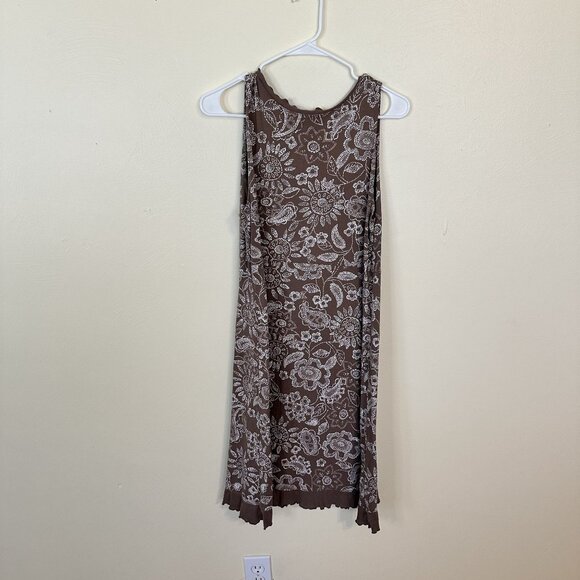 Fresh Produce Womens Brown Floral Sleeveless Dress Cotton Large Mini Beach - Picture 3 of 7